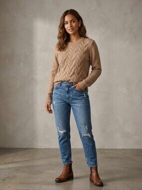 Pedro del Hierro PdH Women’s Small Cable Knit Sweater Italian Yarn Wool Blend